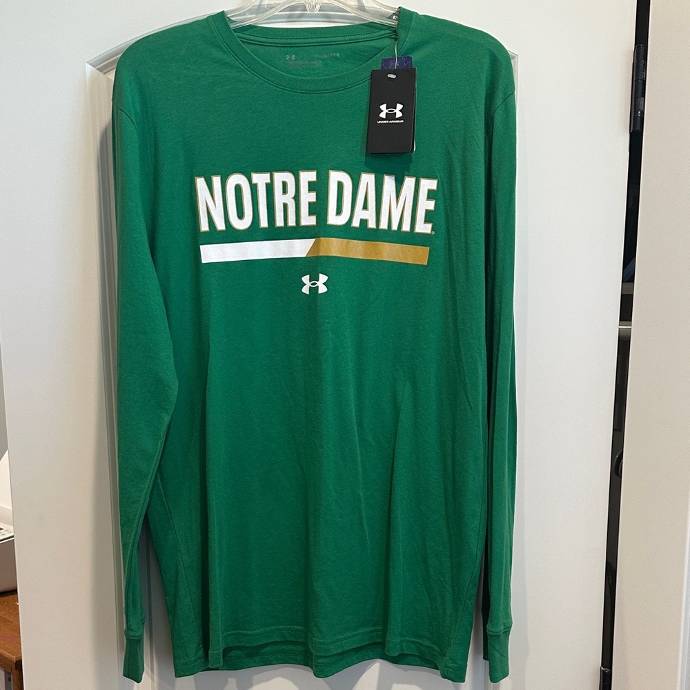 UA Green Notre Dame Long Sleeve Tee Mens Large